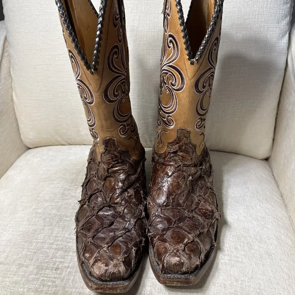 Men's Lucchese 9D Pirarucu Cowboy Boots 9 Worn Made In USA